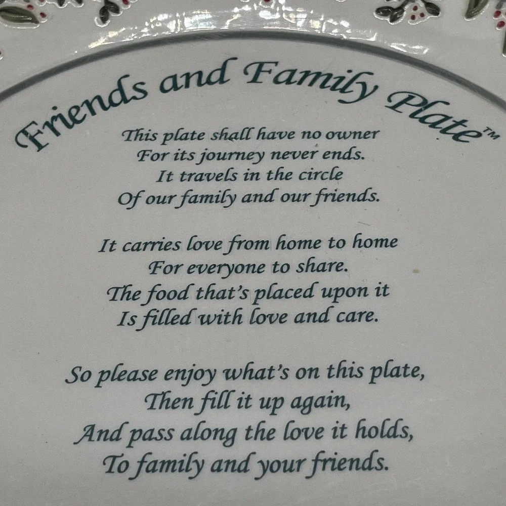 Friends and Family Giving Plate Blue Floral Ceramic 12